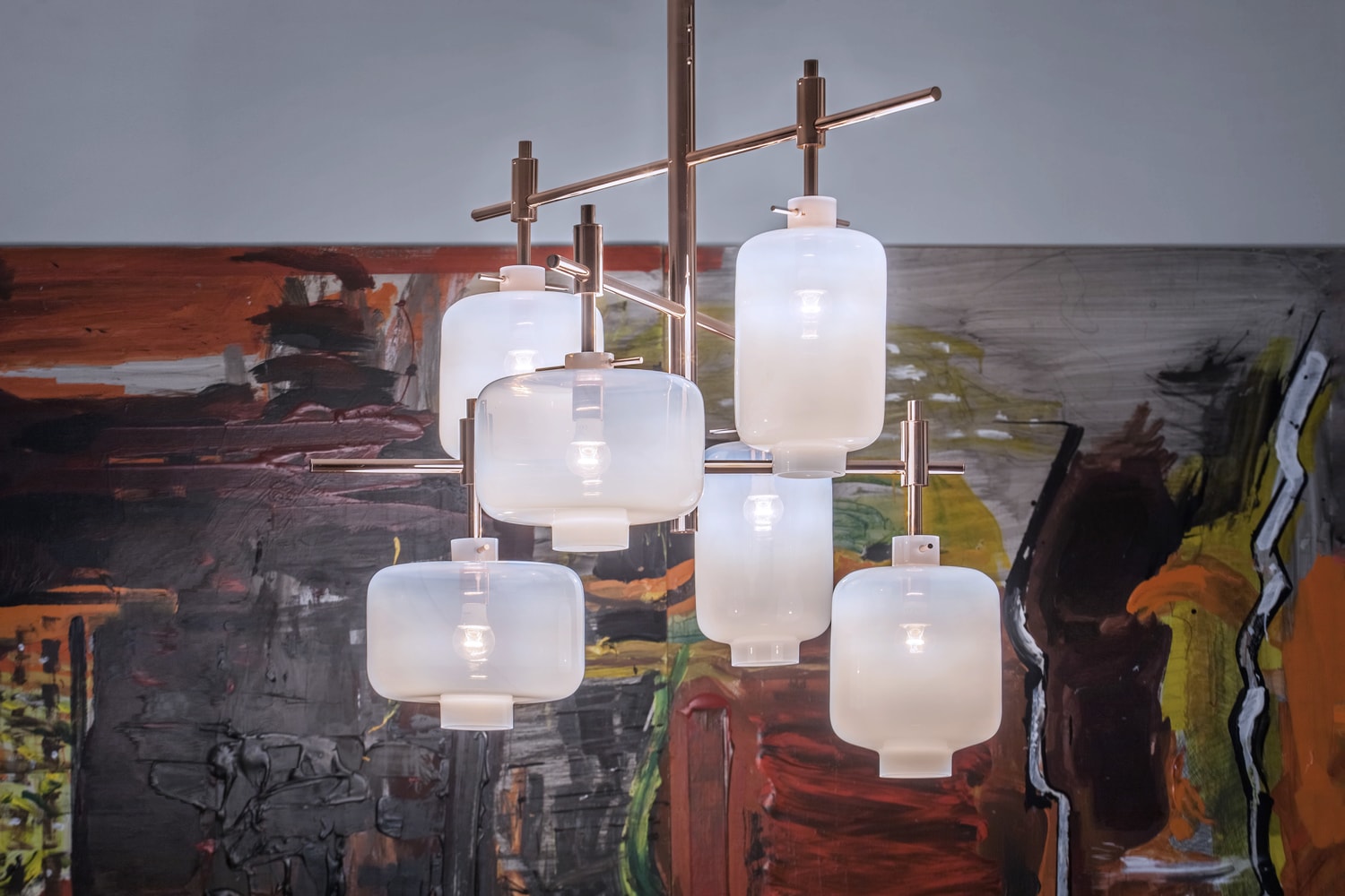 Lampions made out of Copper Glass Lit in Interior