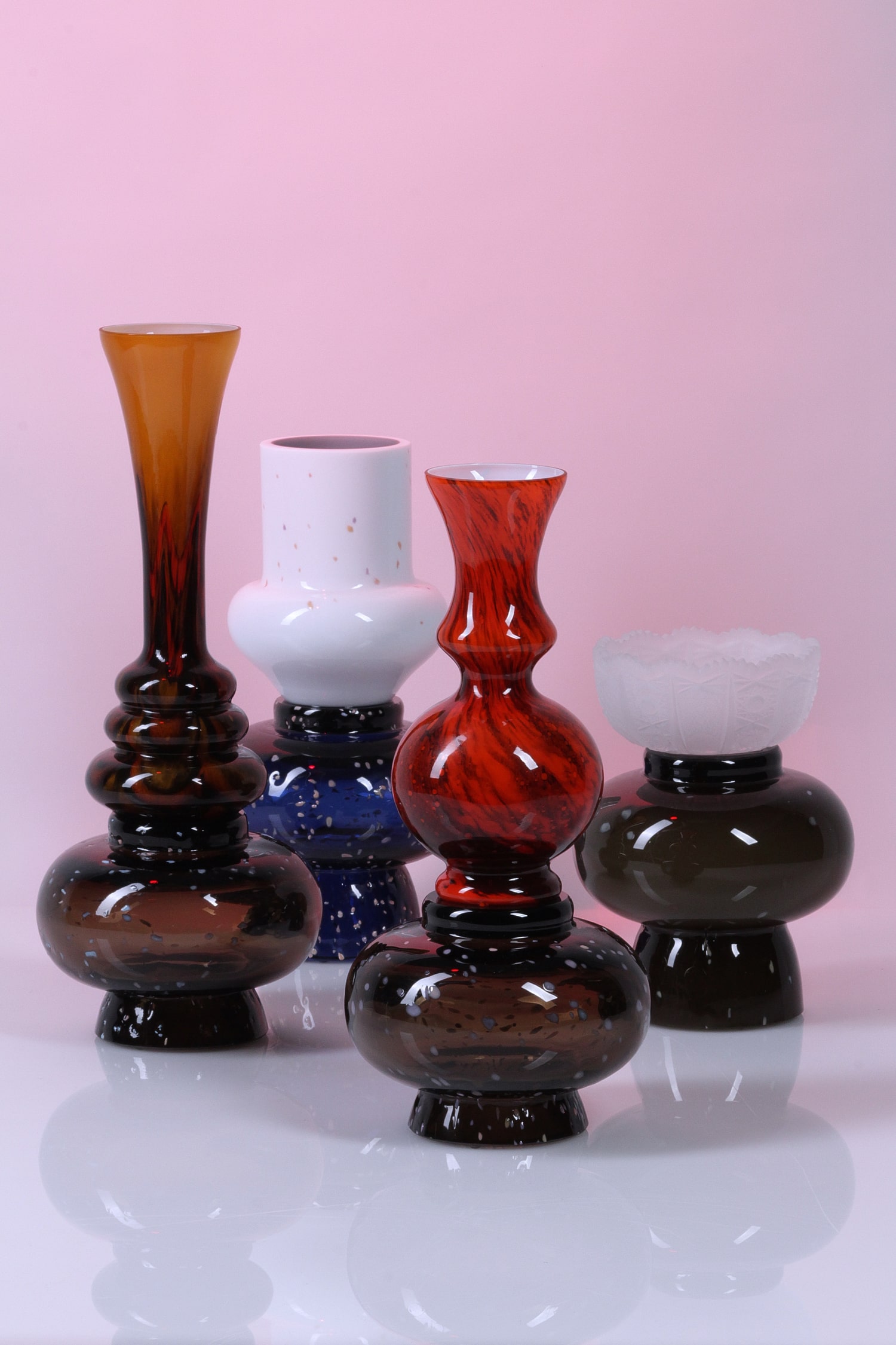 Heritage Mouthblown Contemporary Glass Collection Four Vases