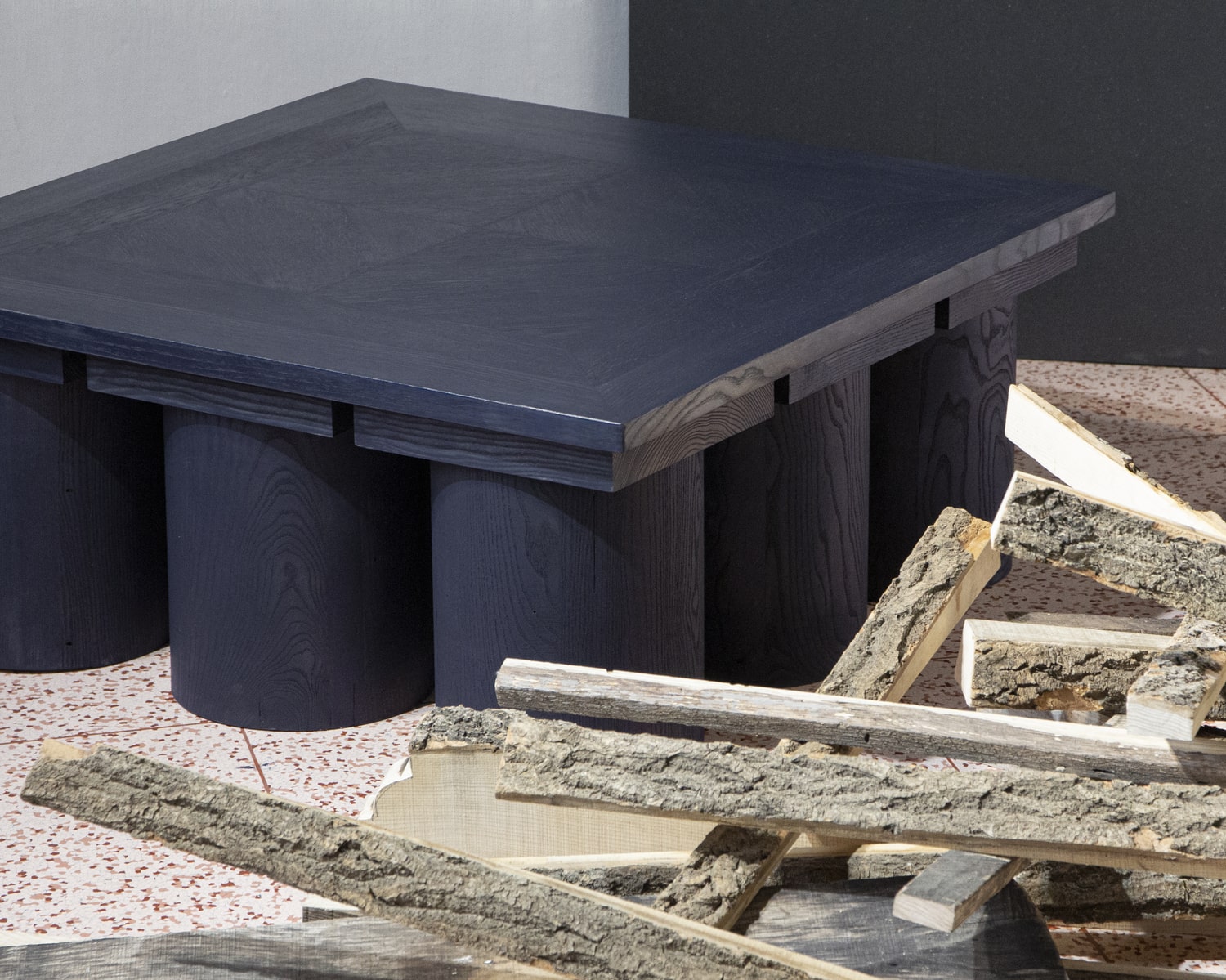 veltrusy mansion sculptural low table reclaimed wood furniture conceptual sustainable design jiri krejcirik 