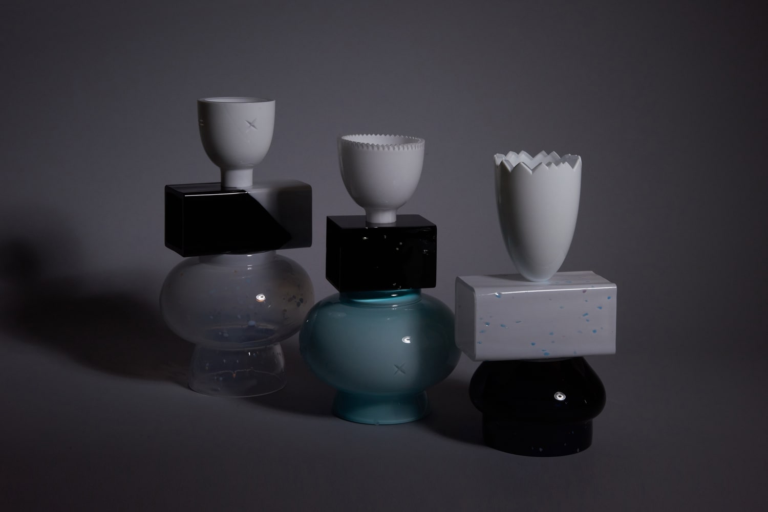 Forms and Symbols Limited Edition Collection of Glass Objects Three Vases