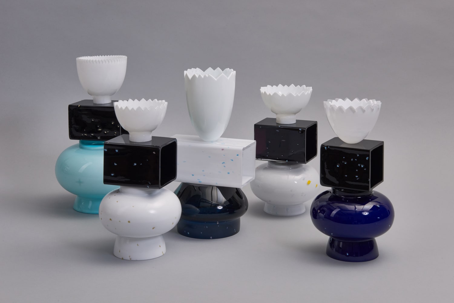 Forms and Symbols Limited Edition Collection of Glass Objects Five Blown Vases