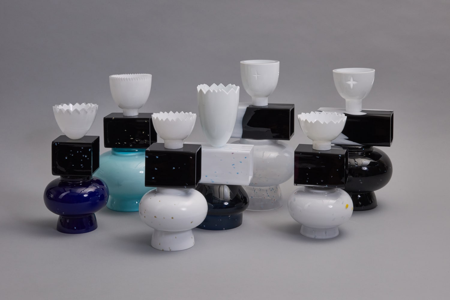 Forms and Symbols Limited Edition Collection of Glass Objects Seven Blown Vases