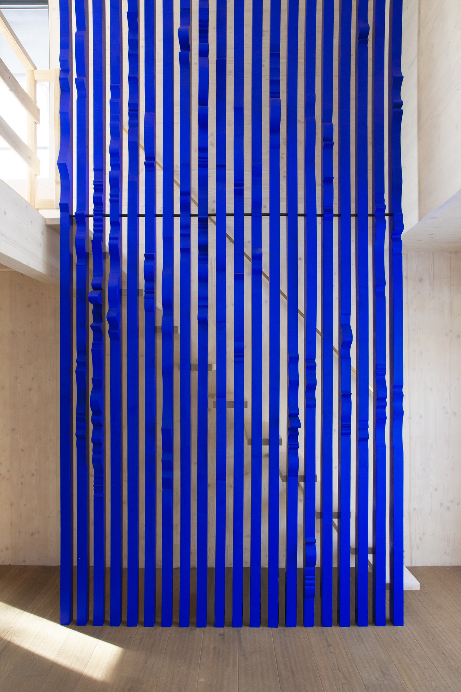 Ultramarine Staircase Wall for Private Residence in Milovice Interior Design Solid Wood