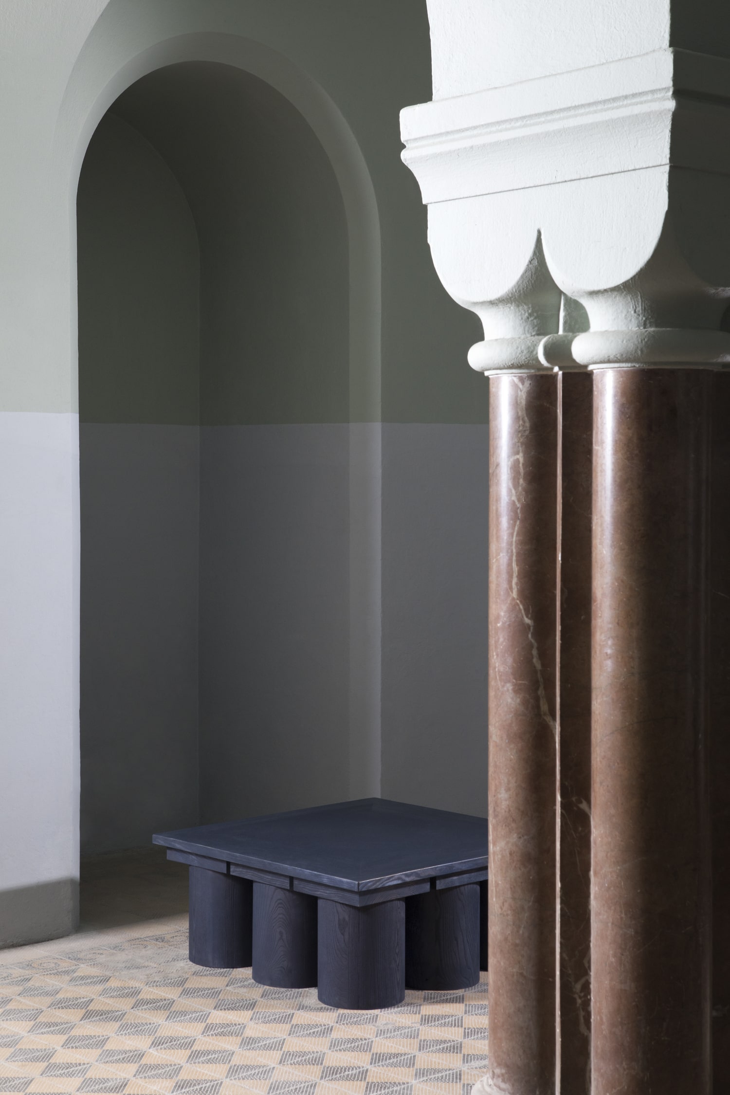 veltrusy mansion sculptural low table reclaimed wood furniture conceptual sustainable design jiri krejcirik Blue