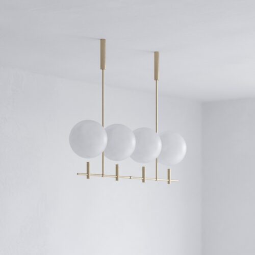 Handmade Luna Luminaries Collection of Lightning made of Glass and Brass Four Golden Lamps
