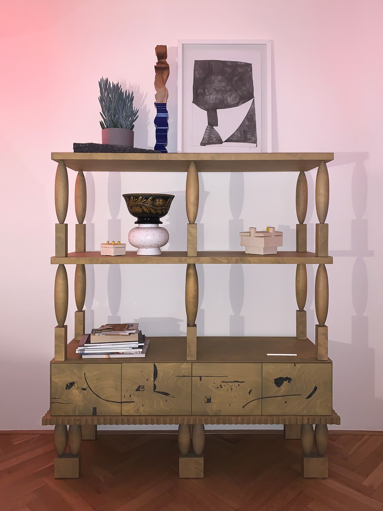 Nouveau collection_sculptural collectible furniture_cabinets and shelving units_limited edition_design by Jiri Krejcirik x pyrography drawings by Taja Spasskova_2021_Cabinet CI4I2_1