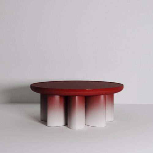 Rosette Coffee Table in Studio in White and Red Studio View