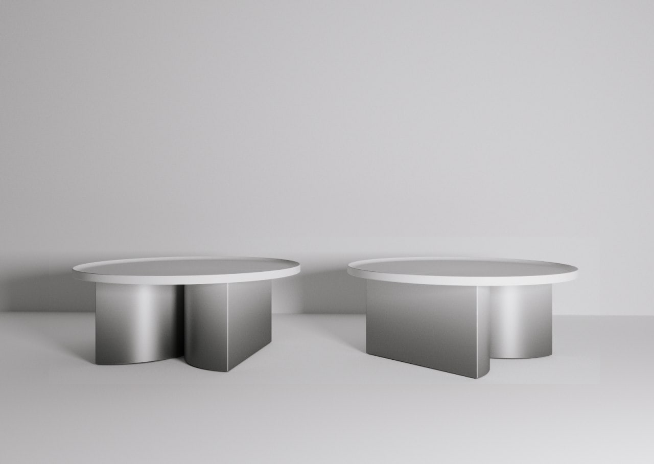 Constantin Brancusi Low White and Grey Coffee Table Studio View
